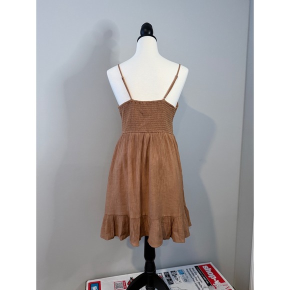 Love Tree Womens Dress Brown Crochet Waist Ruffle Hem Spaghetti Strap L - Picture 3 of 13